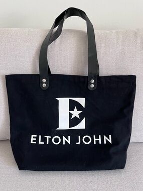 Elton John Farewell Tour Yellow Brick Road Black Canvas Tote Bag Large Logo